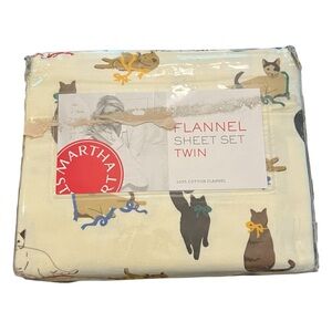 Martha Stewart Collection Festive Felines Twin Flannel Sheet Set NEW Cotton 2016